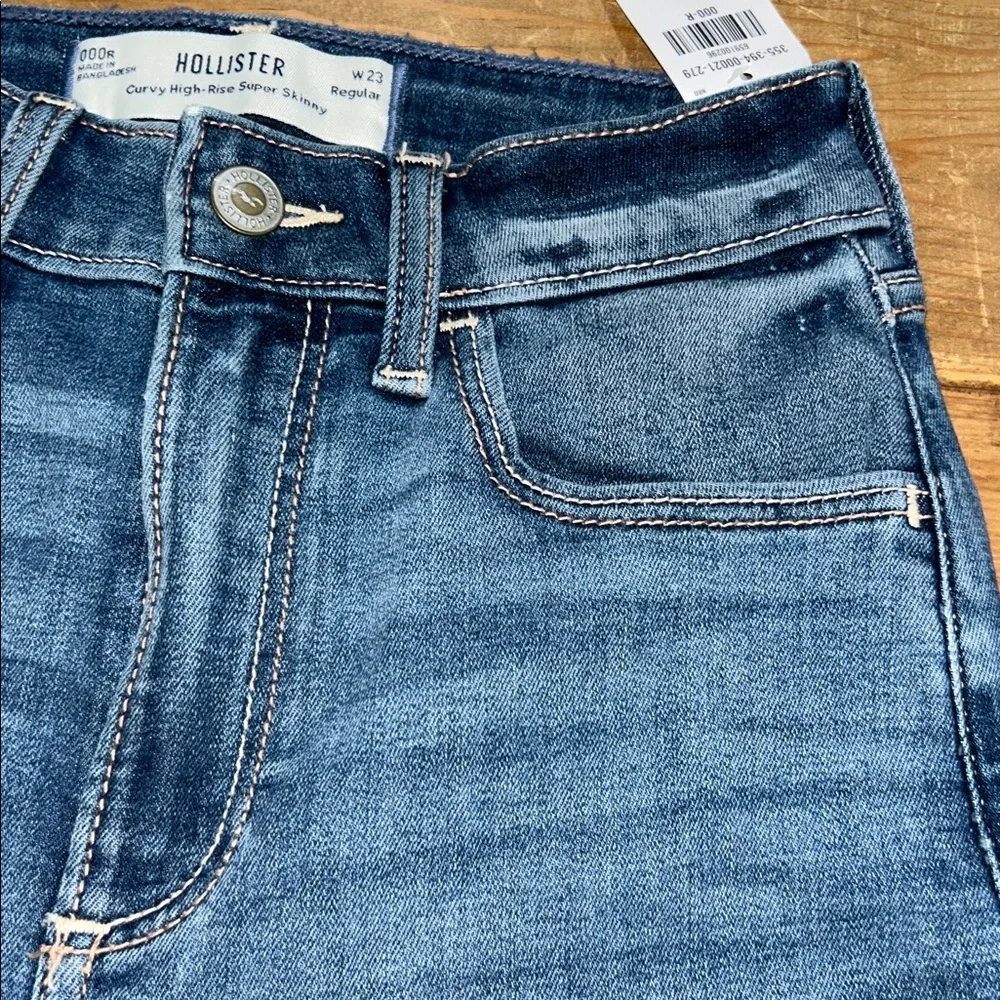 Hollister Curvy High-Rise Super Skinny Distressed Jeans -Blue Wash Size 000R W23 - Picture 6 of 12